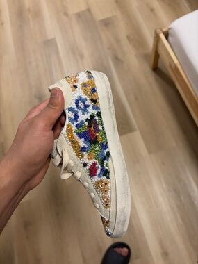 Golden goose women super star with multicoloured beads and back suede star